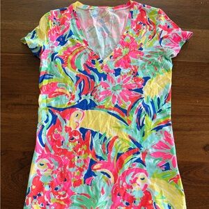 Lilly Pulitzer Neon Floral V-Neck Tee in Pink, Blue, Yellow, Mint